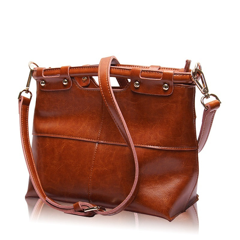 European And American Retro Solid Color Women's Leather Messenger Bag