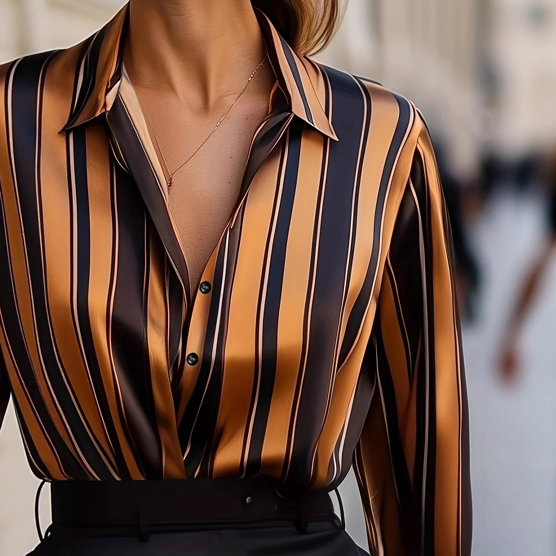 Loose Boyfriend-style Striped Base Shirt For Women