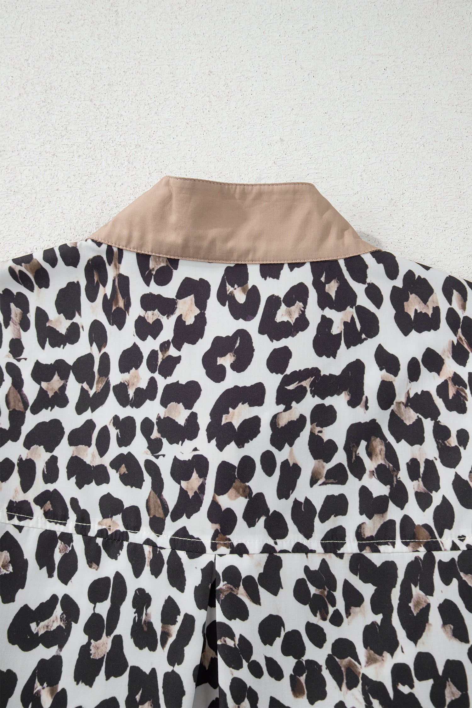 Multicolour Leopard Print Contrast Trim Button Split Neck Plus Long Sleeve Top