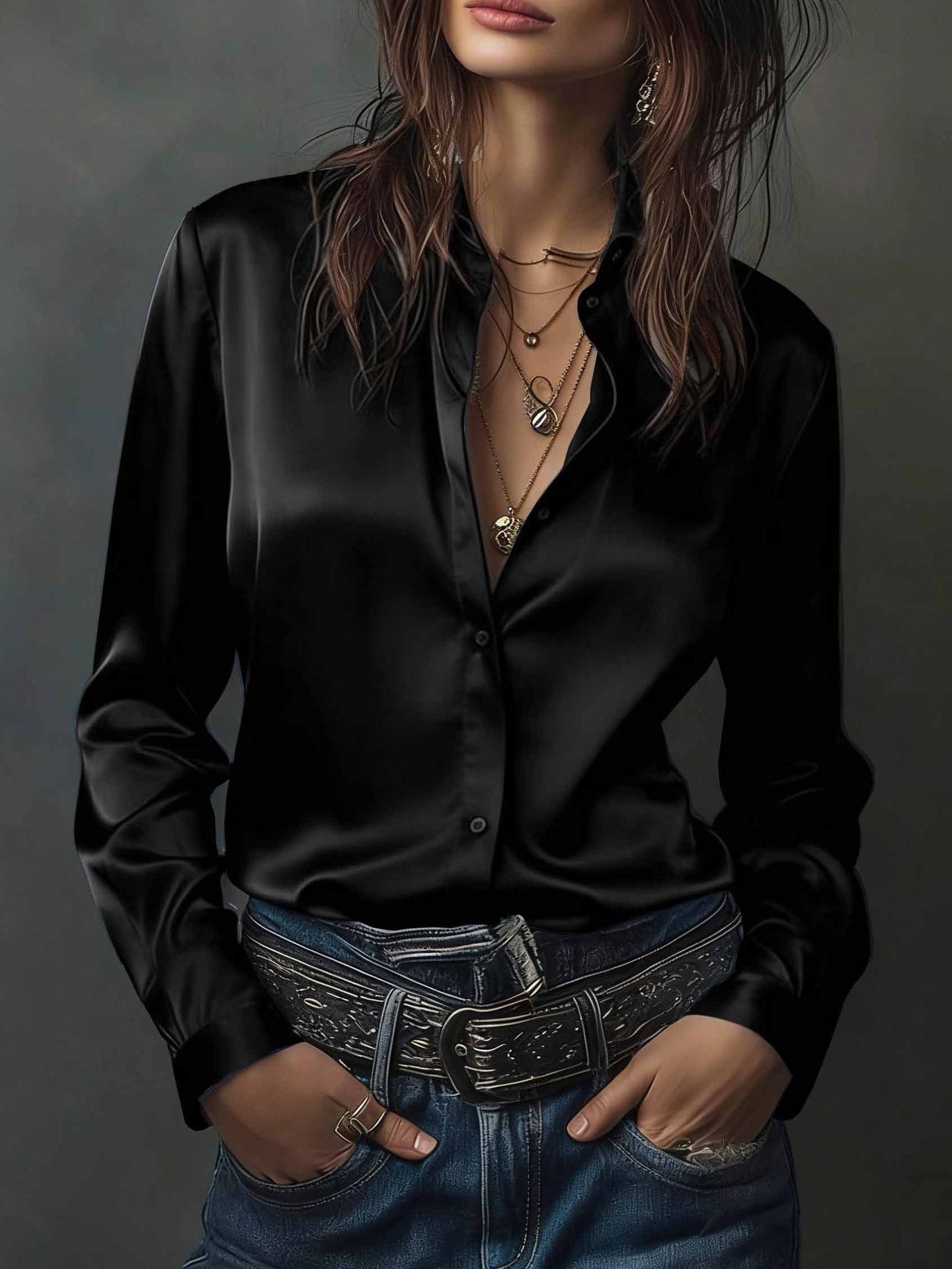 Women's Western-style Resort Casual Satin Best-selling Shirt