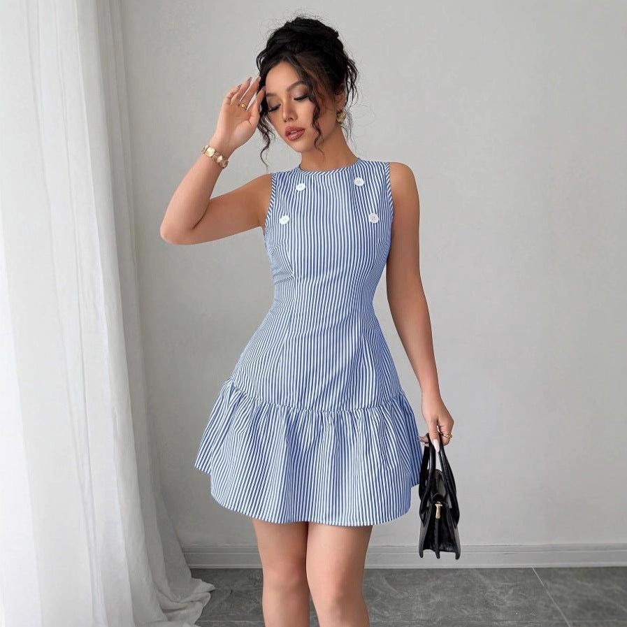 Womens Ruched A-Line Skirt Sleeveless Womens Dress