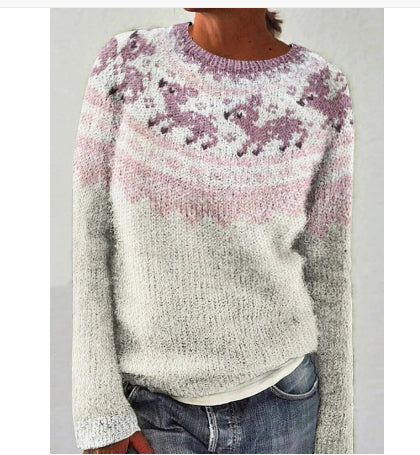 Round Neck Multicolor Loose Fashion Sweater Women