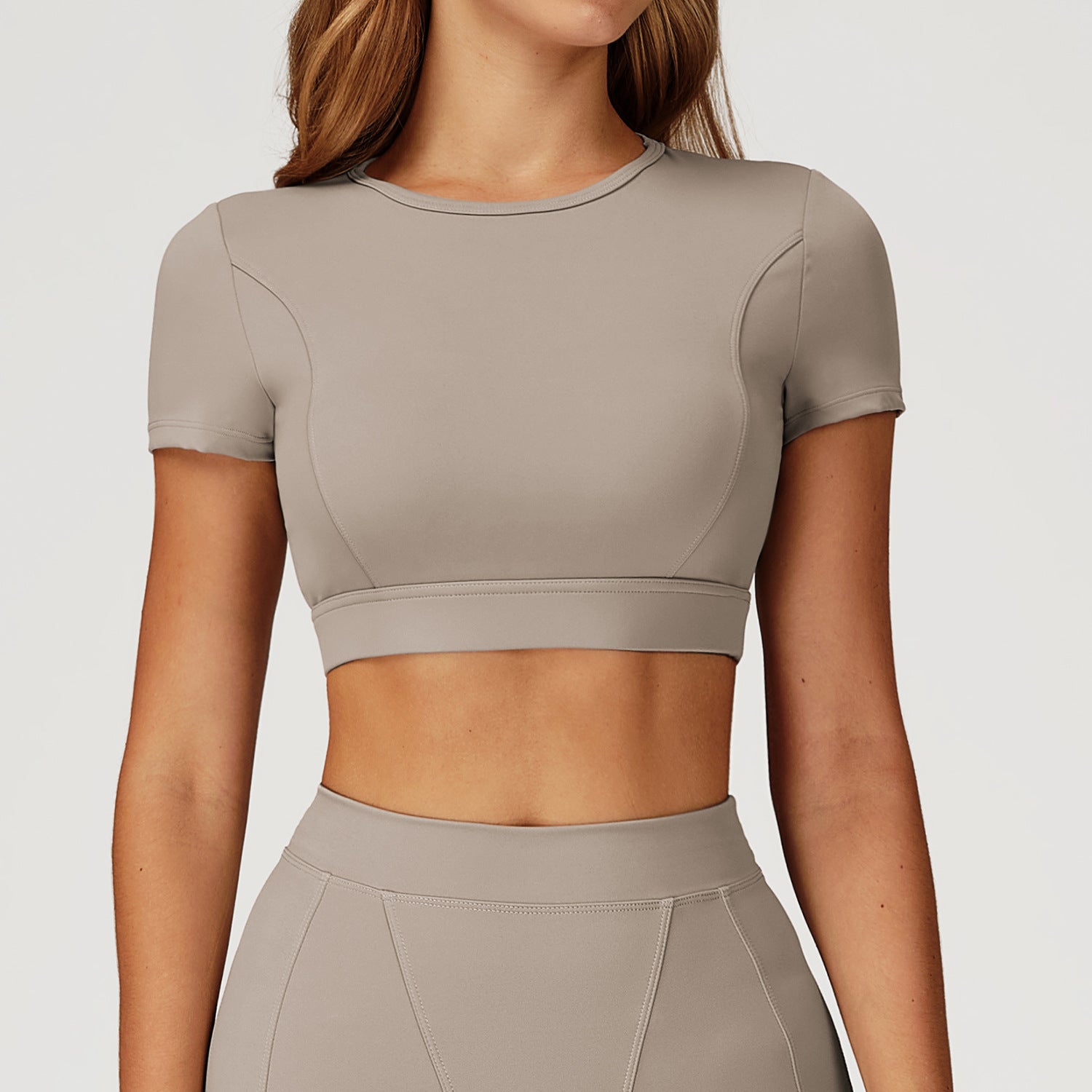 Nude Feel Yoga Jacket Round Neck Tight Shockproof Sports Short Sleeve T-shirt