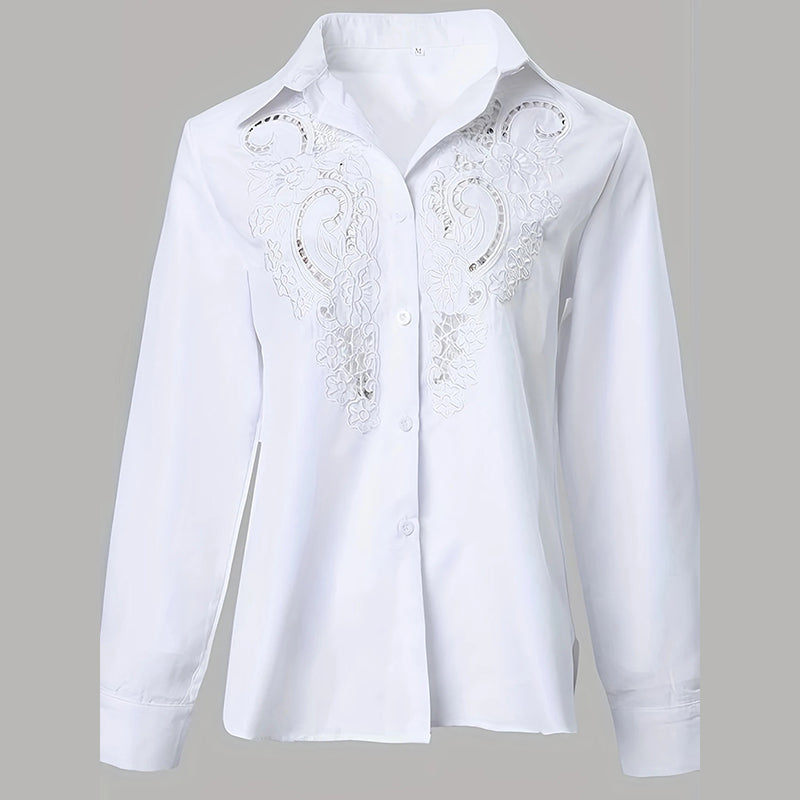 Women's Contrast Lace Long Sleeve Tops Button Down Shirts Dressy Casual Blouses Fall Fashion Clothes