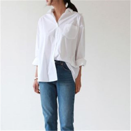 White long sleeved shirt with loose fitting women's shirt for women