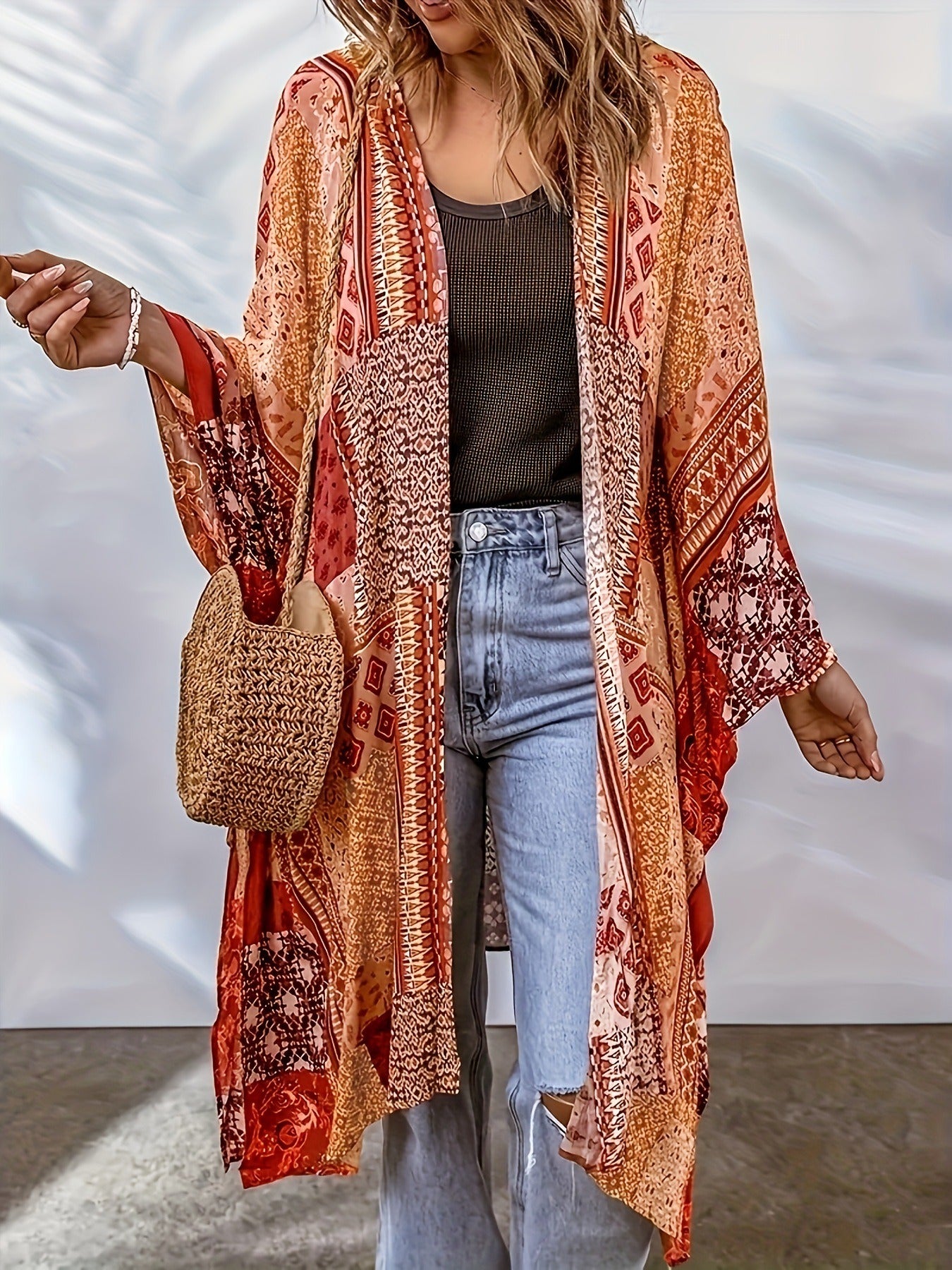 European and American Bohemian Cardigan Aztec Print Bat Cape