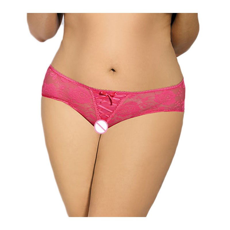 Plus Size 5XL 6XL Women Sexy Hollow Out Low-Rise Lace Strap Lady's Briefs Open Crotch Breathable Panties