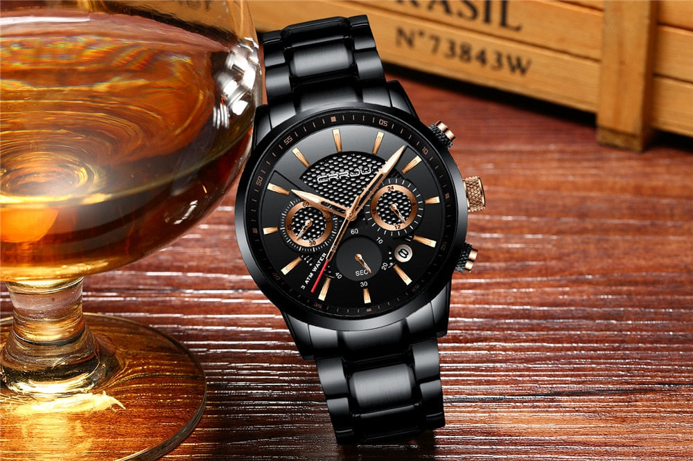 CRRJU Men Watch 30m Waterproof Mens Watches Top Brand Luxury Steel Watch Chronograph Male Clock Saat relojes hombre