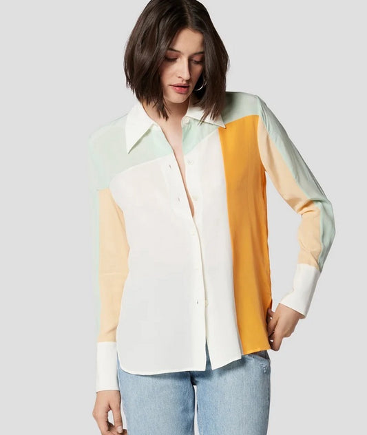 Four color sand washed silk long sleeved shirt