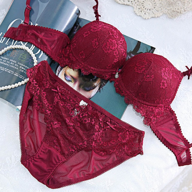 Women's underwear Set Lace Sexy Push up Bra And Panty Sets Bow Comfortable Brassiere Young Bra Adjustable Deep V Lingerie