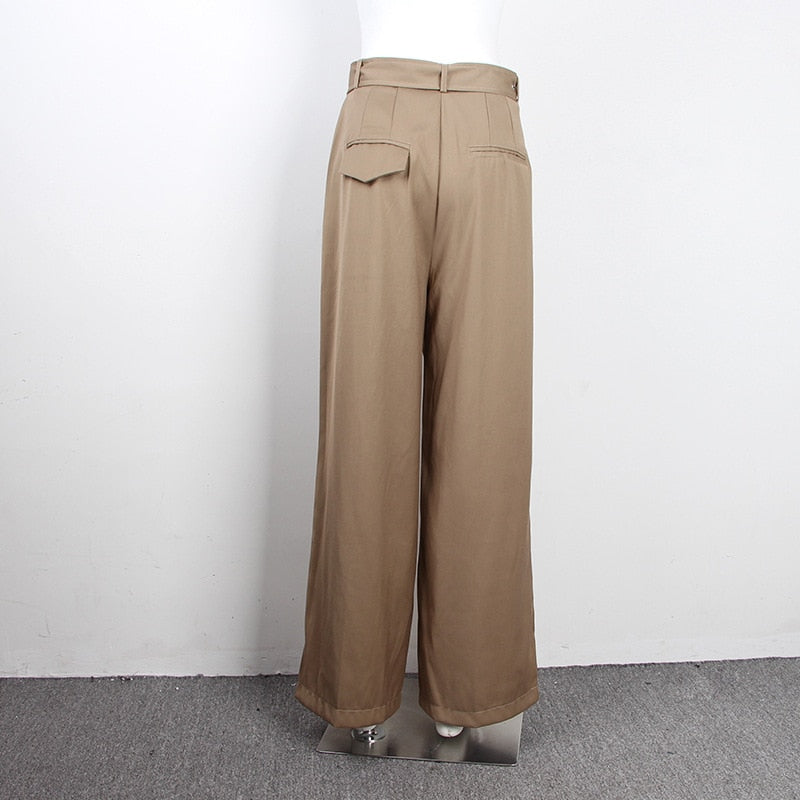 Women Long Capris Spring Sashes Wide Leg Pant Loose Casual Empire Trailing Trousers Pants Femme Khaki Black