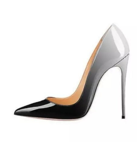 Gradient patent leather pointed high heels