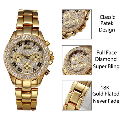 MISSFOX 1846, relojes para mujer, reloj de lujo para mujer, cronógrafo falso a la moda, números romanos, relojes de oro de 18K para mujer, reloj de pulsera de cuarzo 