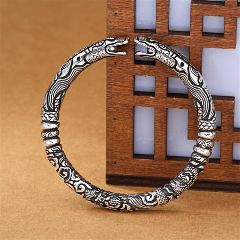 Vintage Punk Silver 925 Jewelry Fashion Hyperbole Rock Snake Head Pattern 925 Thai silver Bracelets & Bangles For Men