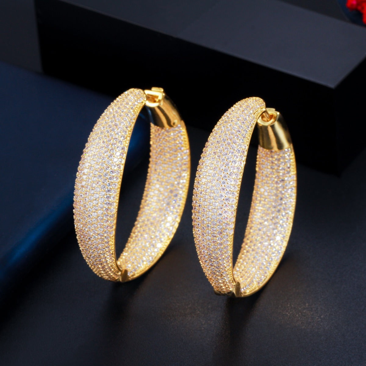 European and American simple sparkling diamond micro-paved zircon round earrings copper gold-plated earrings