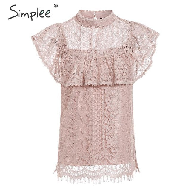 O neck lace hollow out women blouse shirt Embroidery ruffle lining elegant blouses female Summer party blouses and tops