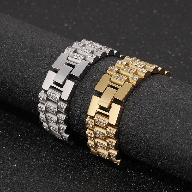 HipHop Tank Diamond Set Men's HipHop Titanium Steel Bracelet