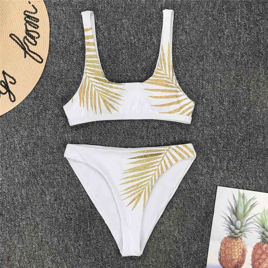 New Sexy Leave Print Female Swimsuit High Waist Bikini Women Swimwear Two-pieces Bikini set Bather Bathing Suit Swim