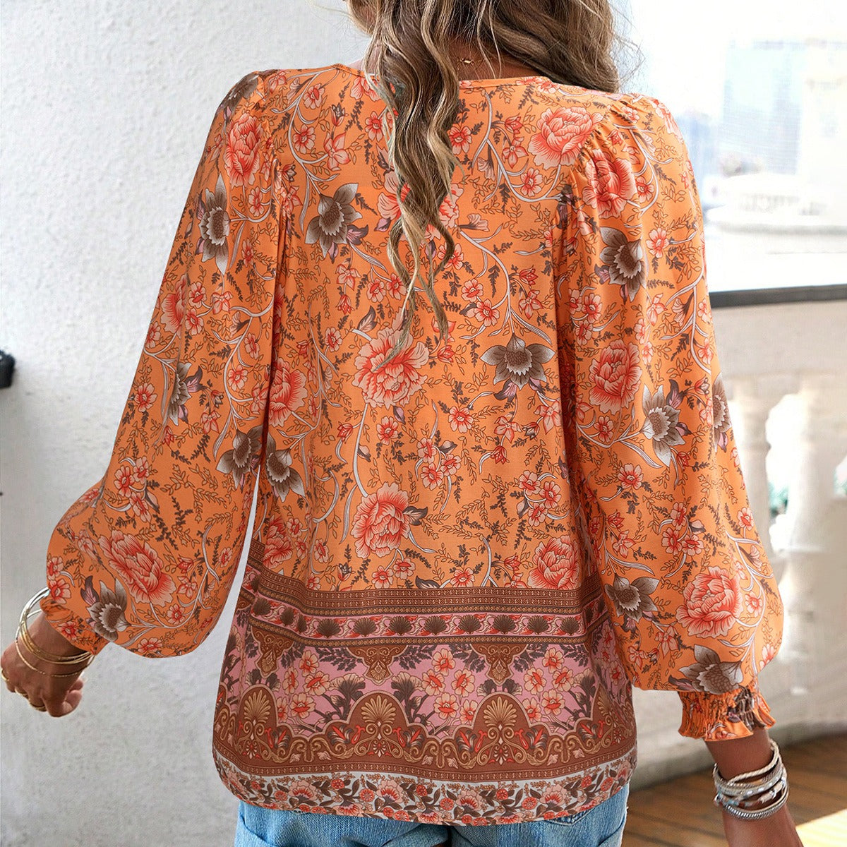 Pink Floral Shirt and Blouses Autumn Women Top Loose Full Sleeve Streetwear Pullover Outfit Office Lady Dress Up Female Clothing