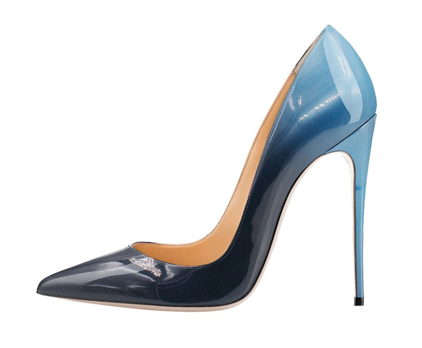 Gradient patent leather pointed high heels