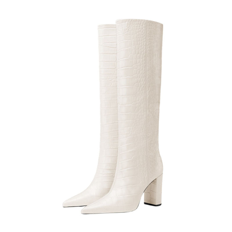 New Fashion Autumn WInter Warm Knee High Boots Sexy High Heels Pointed Toe Black Beige Dress Party Lady Long Boots