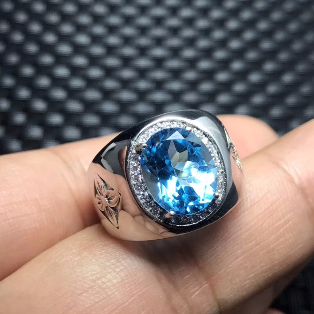 Royal Blue Topaz men's RING 925 silver customized ring size new recommended simple ring