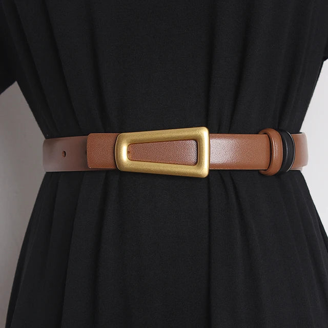 Women's Runway Fashion Genuine Leather Cummerbunds Female Dress Corsets Waistband Belts Decoration Narrow Belt