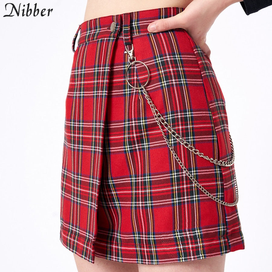 Nibber spring Vintage red Plaid mini skirts Women summer fashion office lady club party casual short pleated skirts mujer