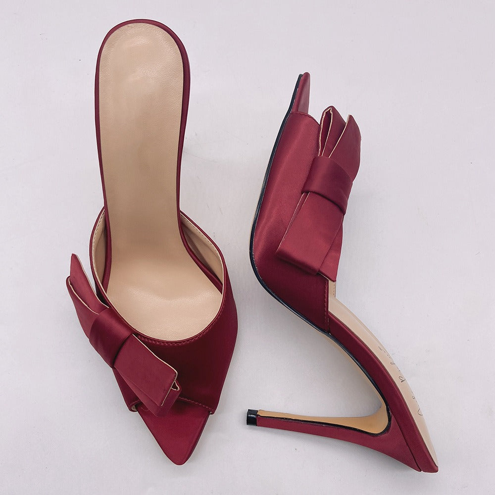 Pointed bow thin high heels sandals and slippers