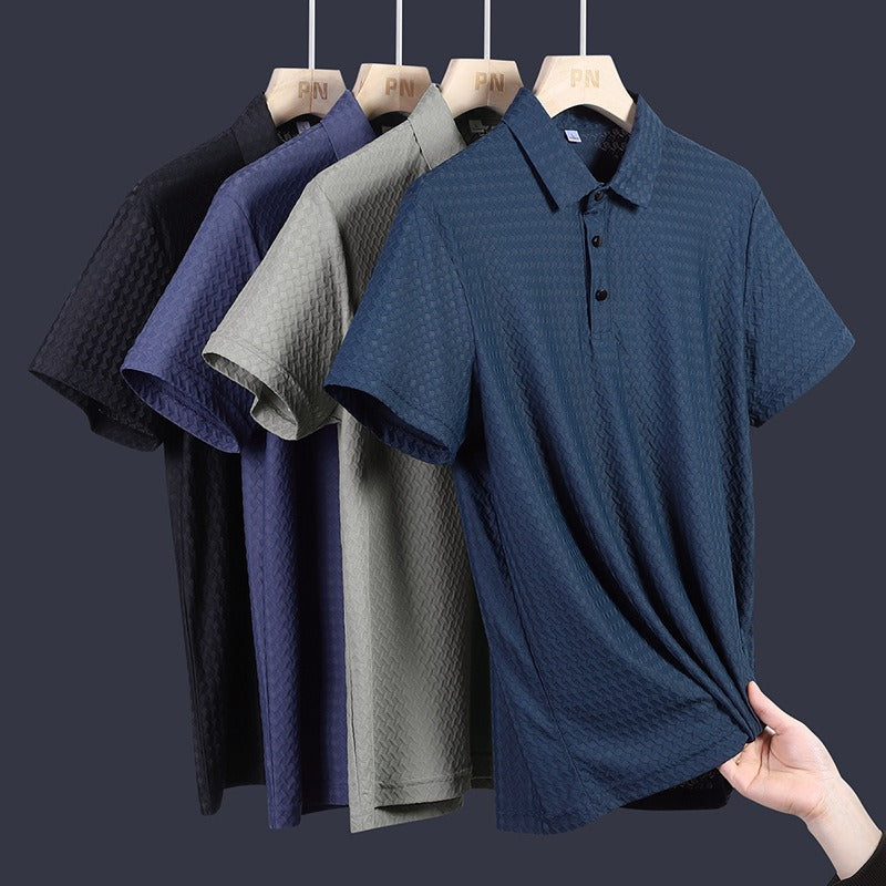 T-shirt short sleeved high-end cool and skin friendly business casual men's lapel T-shirt Father's Day