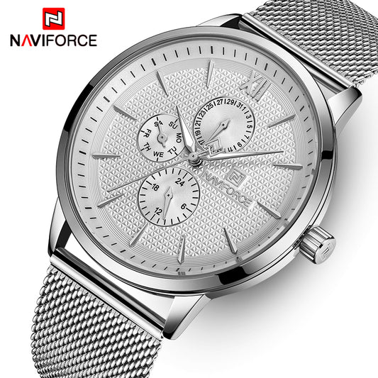 Mens Watches NAVIFORCE Top Brand Luxury Waterproof Ultra Thin Clock Male Full Steel Casual Quartz Watch Men Sports Wrist Watch