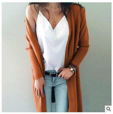 Women knitted long sleeve long sweater cardigan for female women  autumn new overcoat outwear coats