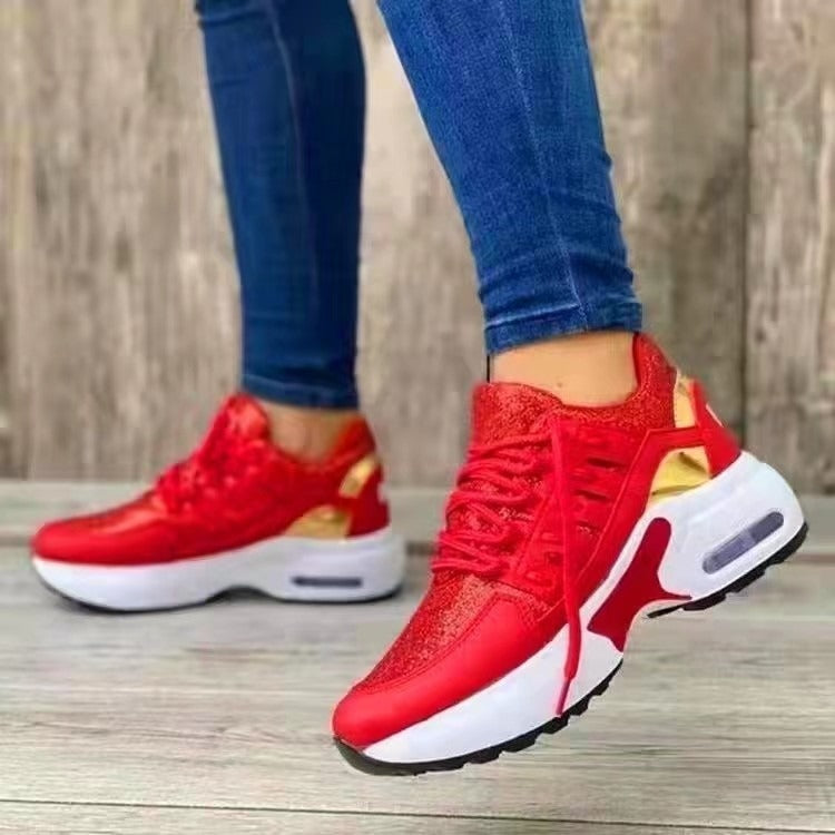 Casual sports shoes for women with flying woven wedge heels, round toe lace-up mesh breathable women's shoes