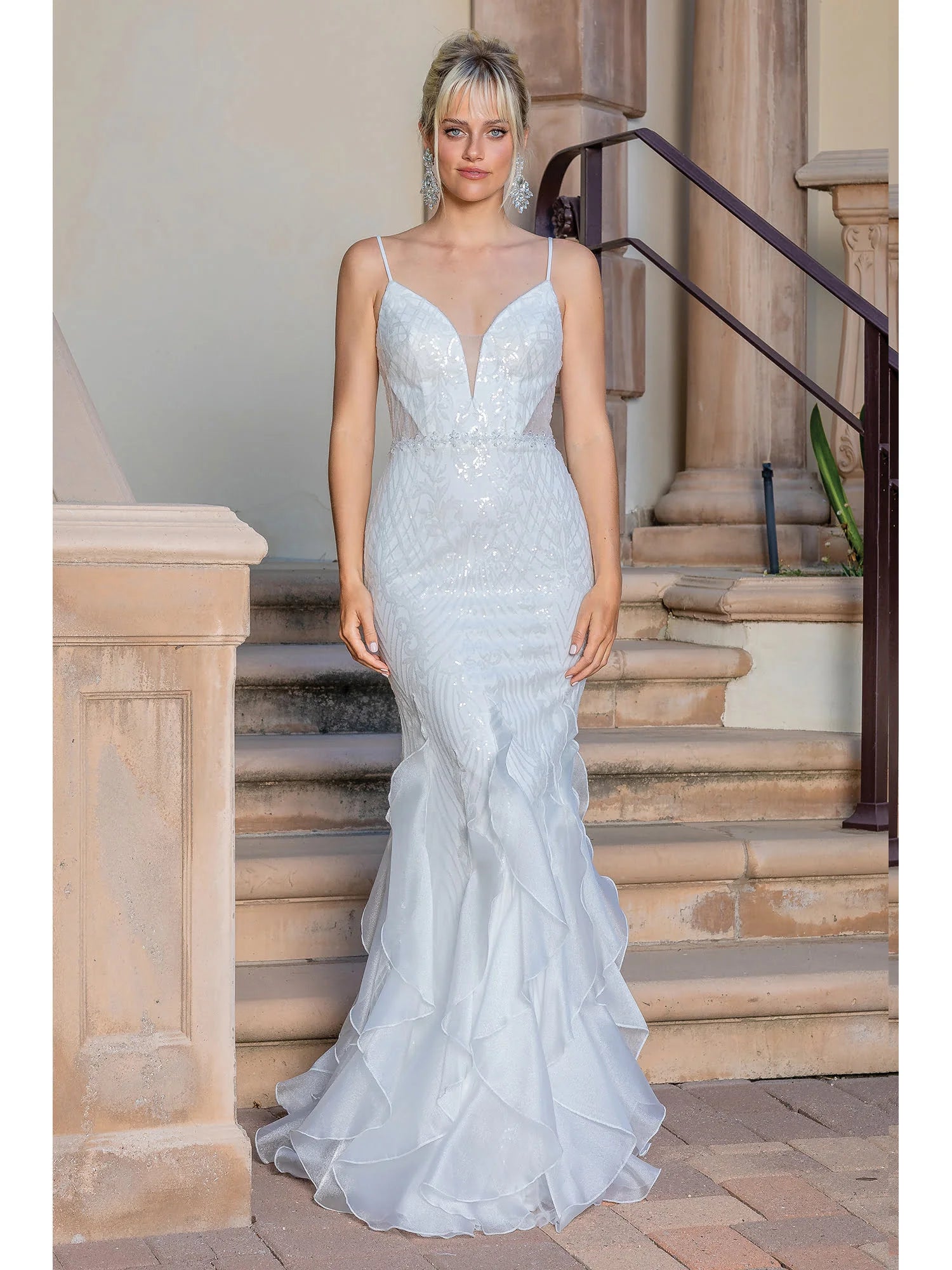Captivating Mermaid Wedding Gown with Geometric Sequin Detailing and Cross-Back Straps Wedding Dress