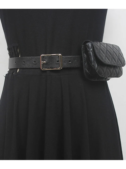 Mini Chain Belts Versatile Single Shoulder Diagonal Black Small Fresh Goddess Fan Casual Belts