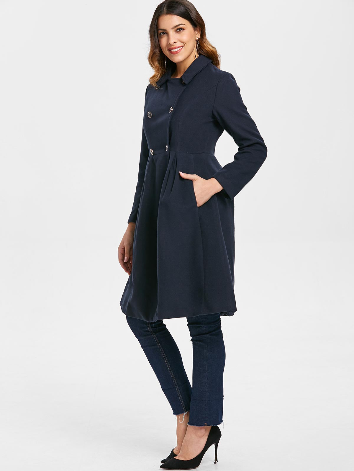 Double Breasted High Waisted Woolen Coat