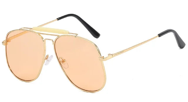 Metal Frame Pilot Sunglasses For Women Double Bridge Champagne Sun Glasses Woman Luxury Square Clear Oversize Shades