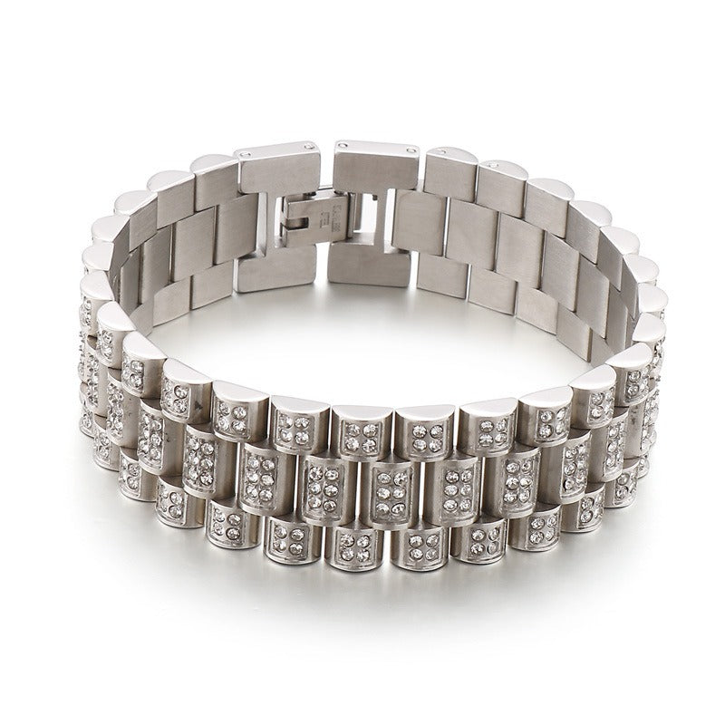 HipHop Tank Diamond Set Men's HipHop Titanium Steel Bracelet