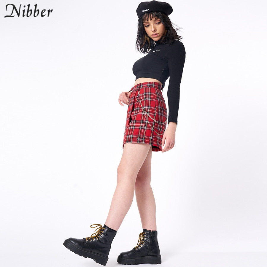 Nibber spring Vintage red Plaid mini skirts Women summer fashion office lady club party casual short pleated skirts mujer