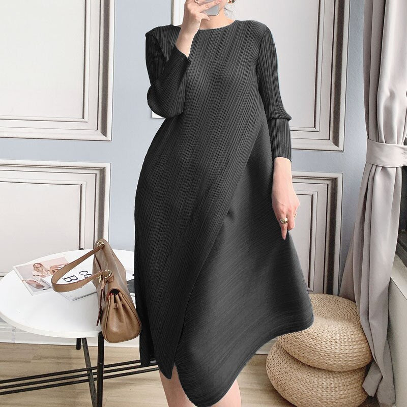 Summer Women Dress High Quality New Pleated Temperament Fashion Dress Japanese Style Sexy Simple Oversized A-line Long Skirt