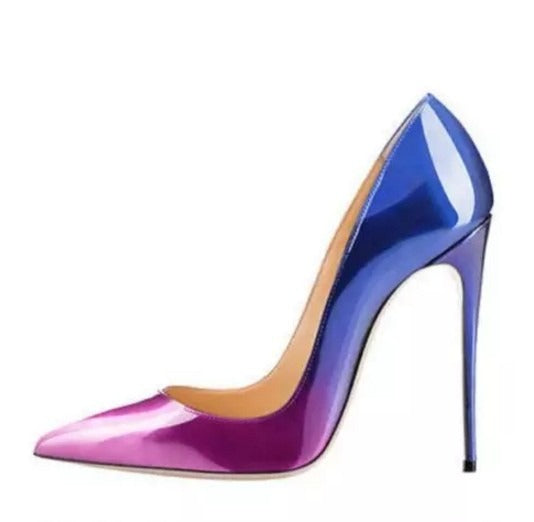 Gradient patent leather pointed high heels