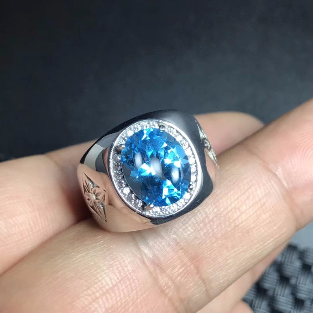 Royal Blue Topaz men's RING 925 silver customized ring size new recommended simple ring