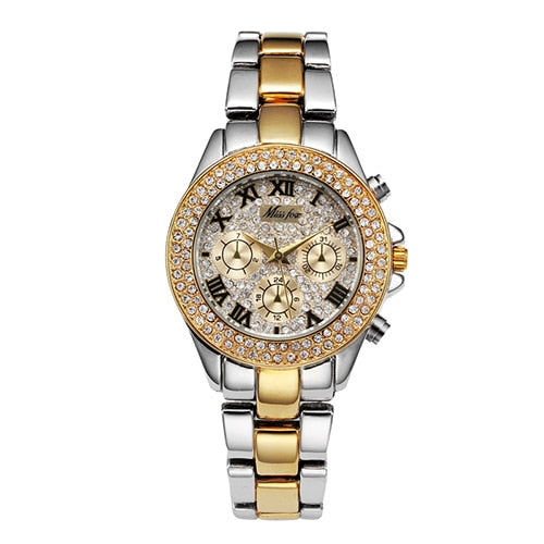 MISSFOX 1846, relojes para mujer, reloj de lujo para mujer, cronógrafo falso a la moda, números romanos, relojes de oro de 18K para mujer, reloj de pulsera de cuarzo 