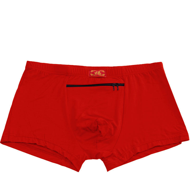 Men's anti-theft underwear, seasonal breathable shorts, large pockets, fat guy red sexy shorts