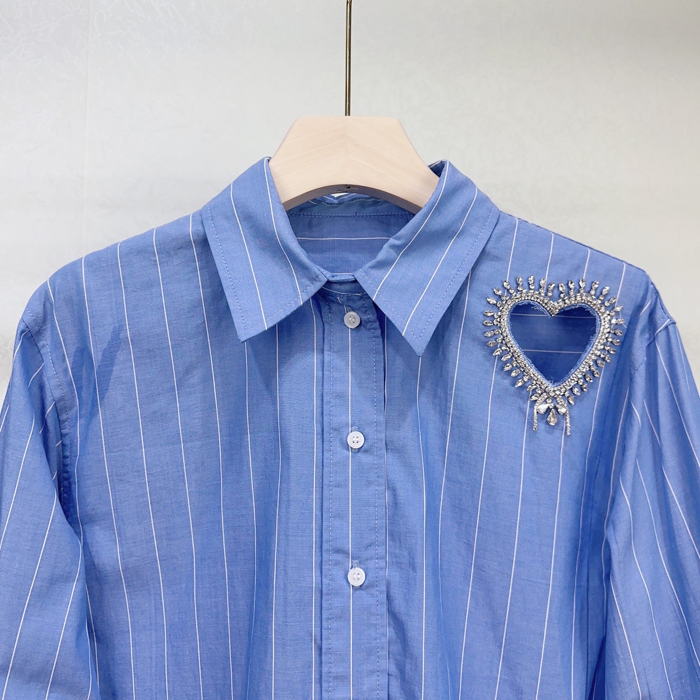 Heavy Industry Design Feeling Love Set Diamond Blue and White Striped Long sleeved Shirt