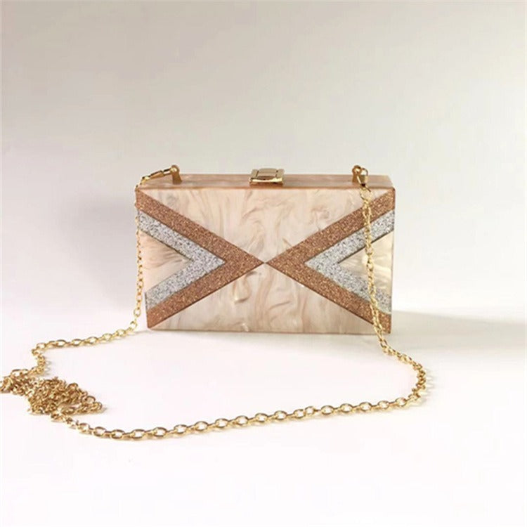 New Wallet Fashion Half Fold Stripe Acrylic Dinner Bag Women Sequin Splice Banquet Bag One Shoulder Crossbody Bag