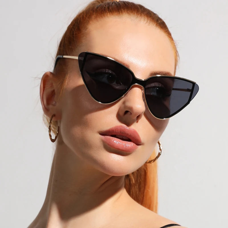 New large frame metal cat eye retro sunglasses for women