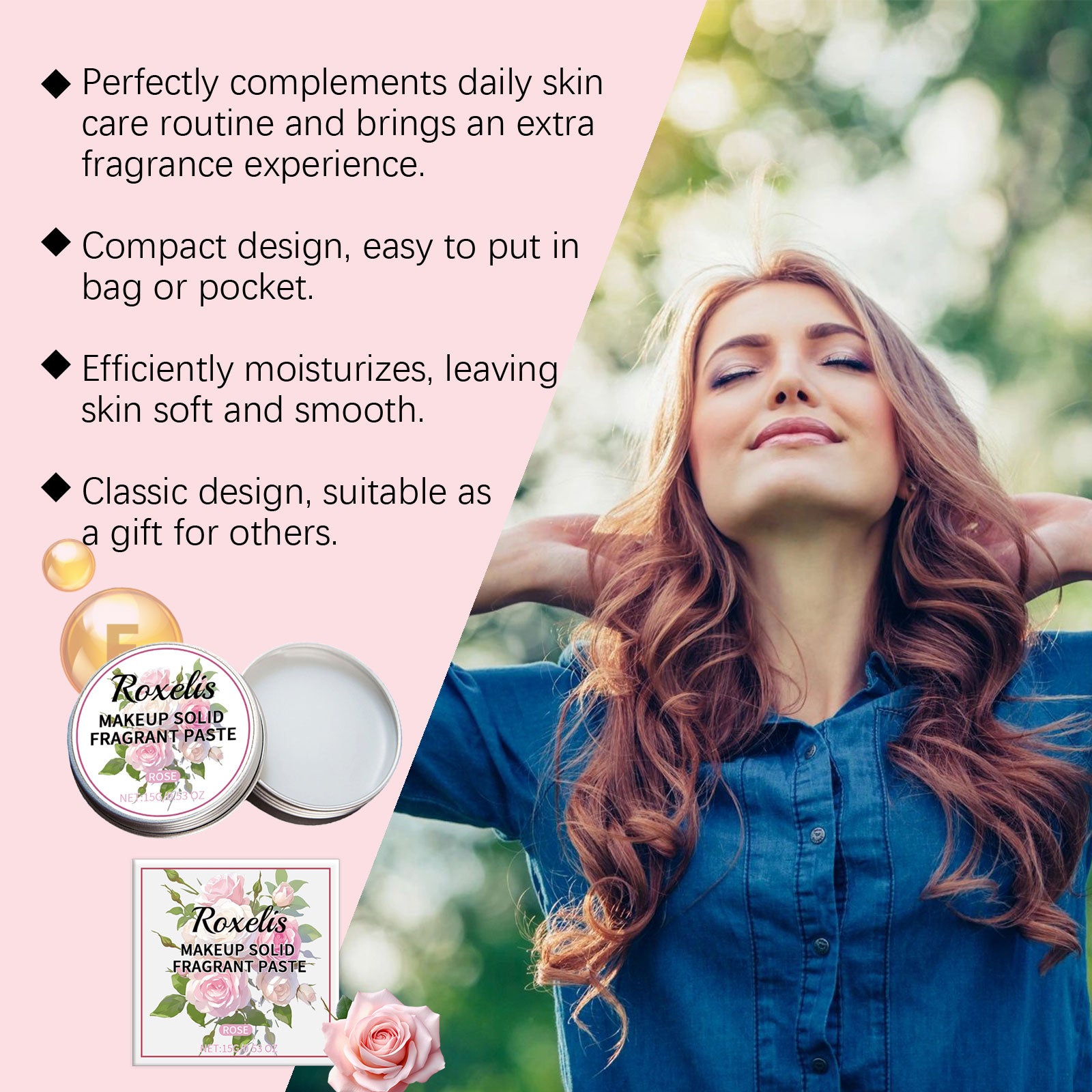 Solid Rose Balm Fresh, Light Scent, Lasting Lasting Everyday Date Charming Charm Portable Solid Balm