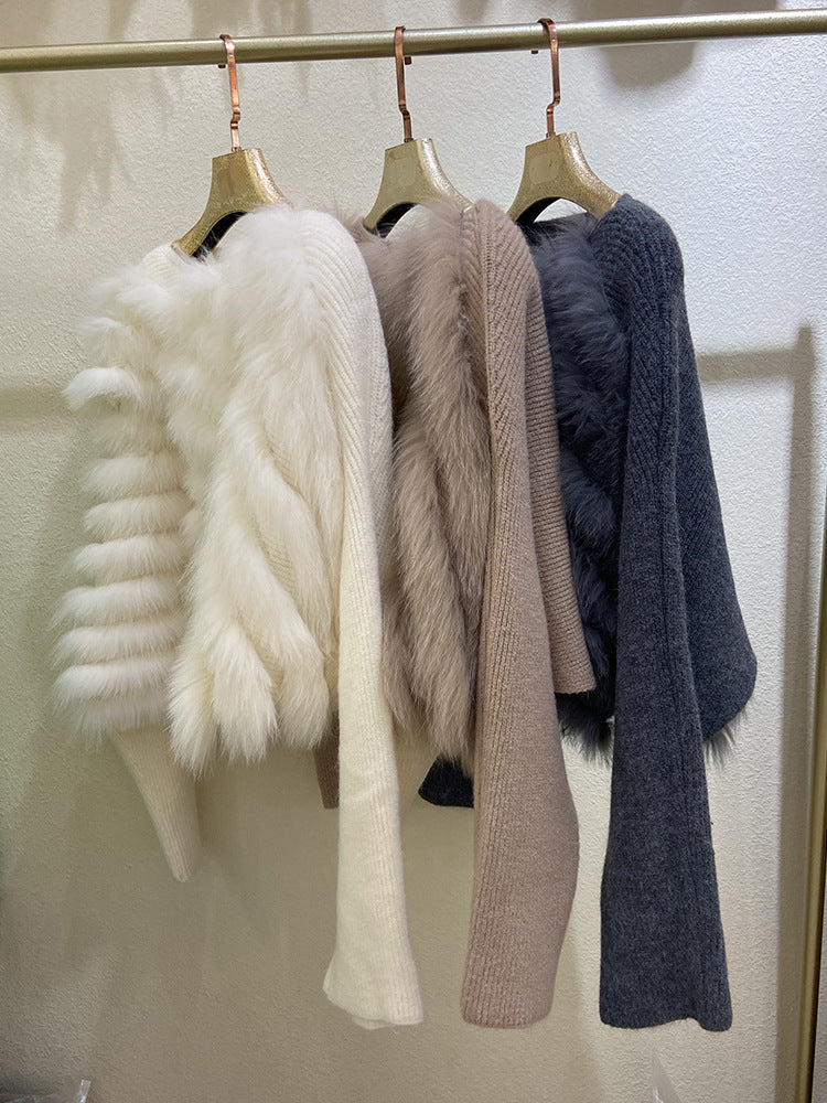 Women Fashion Special Design Real Fox Fur Sexy Short Sweater Real Fur Loose Oversize Autumn Spring Short Sweater Coat