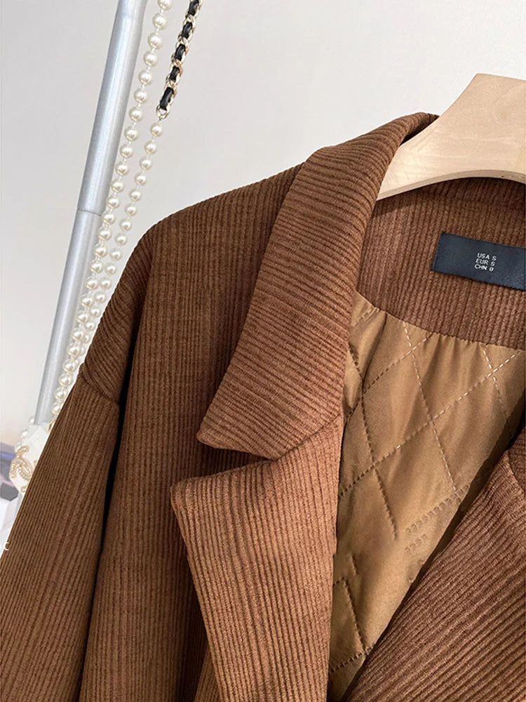 Elegant Notched Collar Adjustable Waist Long Woolen Coat For Women New Temperament Female Coats Tops  Autumn Winter